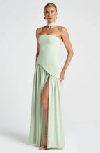 Renata Women's Evening Maxi Dress – Two-Tone Strapless Dress with High Slit