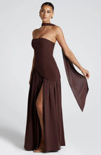Renata Women's Evening Maxi Dress – Two-Tone Strapless Dress with High Slit
