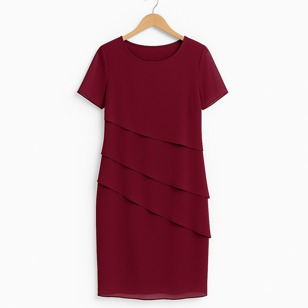 Mireya Women's Chiffon Dress – Layered Midi Dress with Elegant Flowing Silhouette