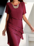 Mireya Women's Chiffon Dress – Layered Midi Dress with Elegant Flowing Silhouette