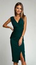 Sienna Women's Evening Dress – Elegant Pleated Midi Dress with Side Slit