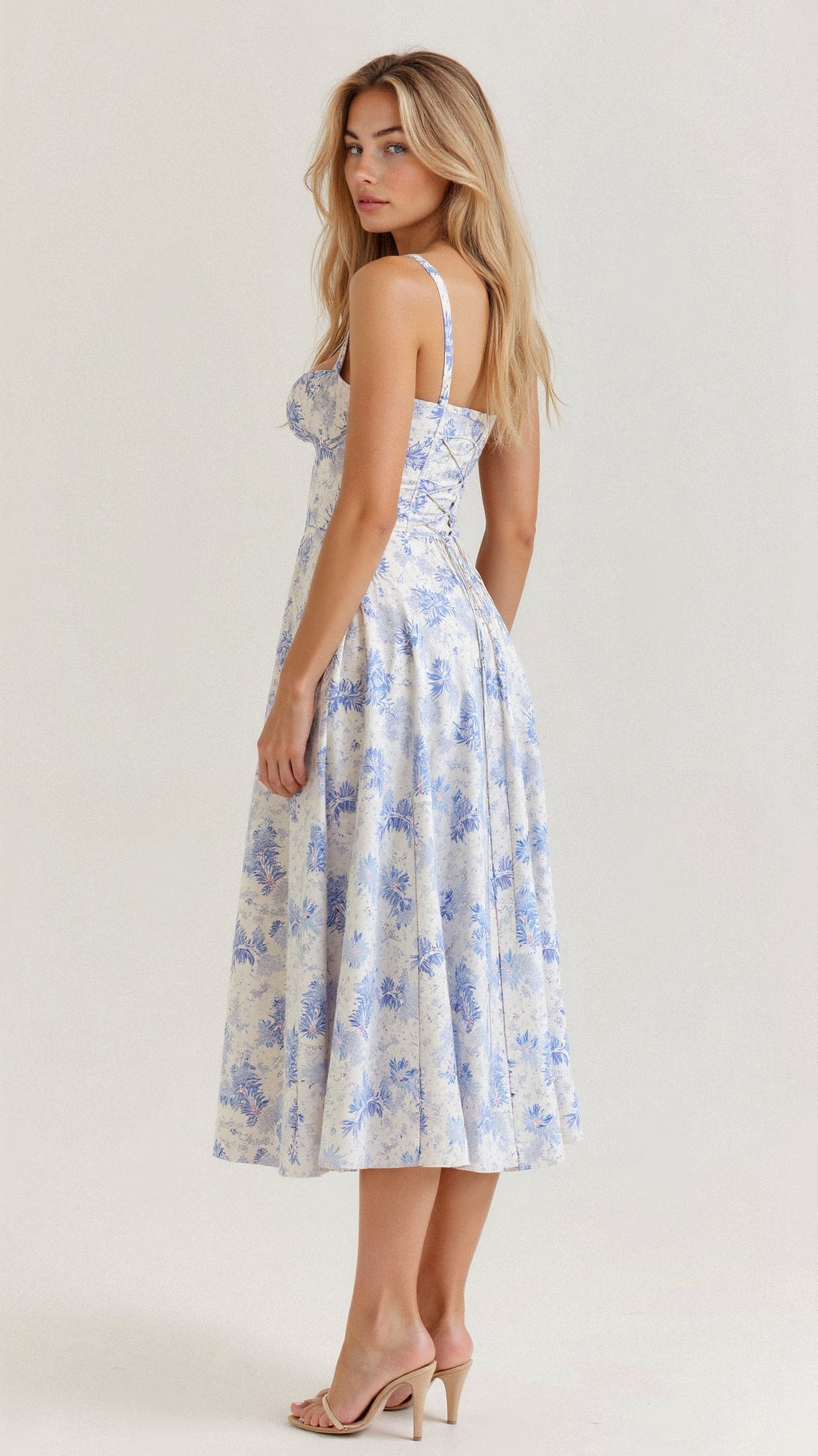 Elodie Women's Corset Midi Dress – Floral A-Line Dress with Side Slit