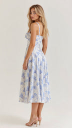 Elodie Women's Corset Midi Dress – Floral A-Line Dress with Side Slit