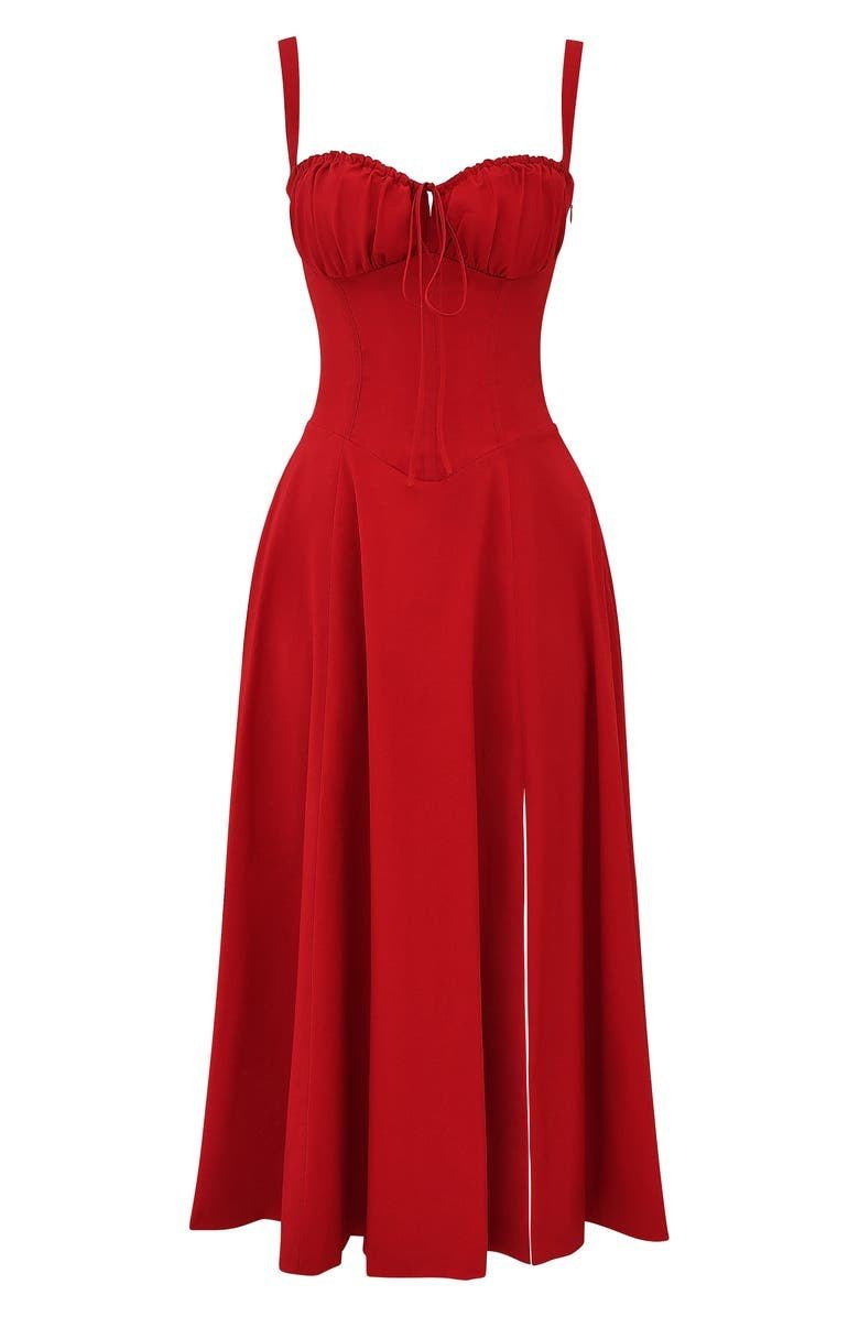 Elodie Women's Corset Midi Dress – Floral A-Line Dress with Side Slit