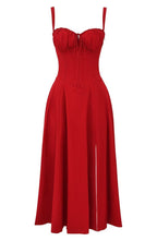 Elodie Women's Corset Midi Dress – Floral A-Line Dress with Side Slit