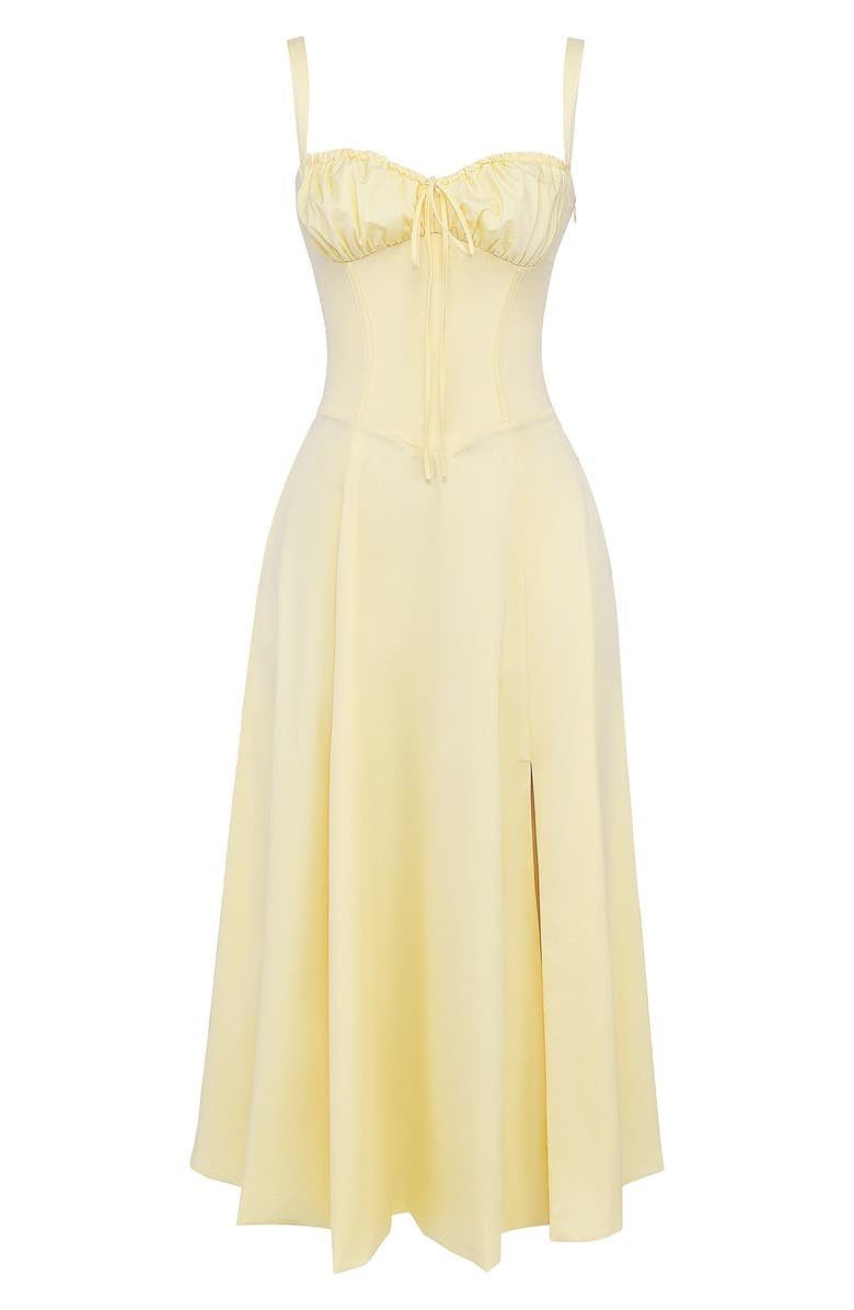 Elodie Women's Corset Midi Dress – Floral A-Line Dress with Side Slit
