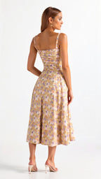 Elodie Women's Corset Midi Dress – Floral A-Line Dress with Side Slit