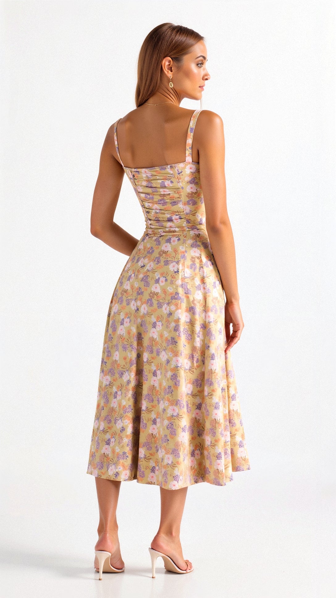 Elodie Women's Corset Midi Dress – Floral A-Line Dress with Side Slit