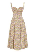 Elodie Women's Corset Midi Dress – Floral A-Line Dress with Side Slit