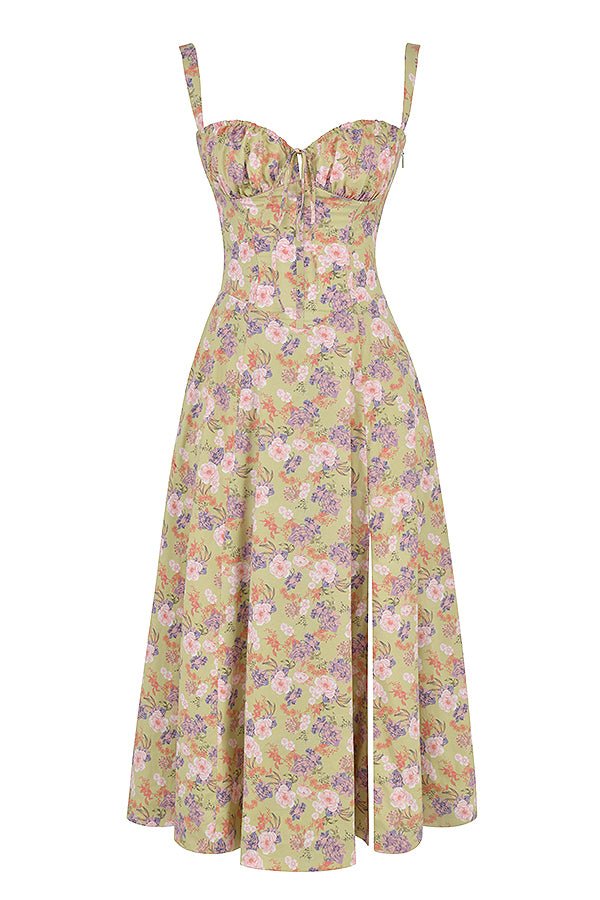 Elodie Women's Corset Midi Dress – Floral A-Line Dress with Side Slit