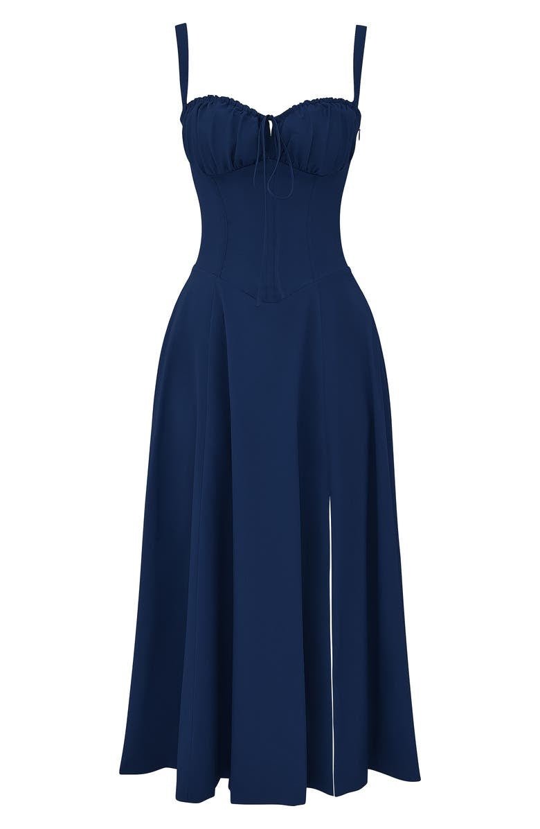 Elodie Women's Corset Midi Dress – Floral A-Line Dress with Side Slit