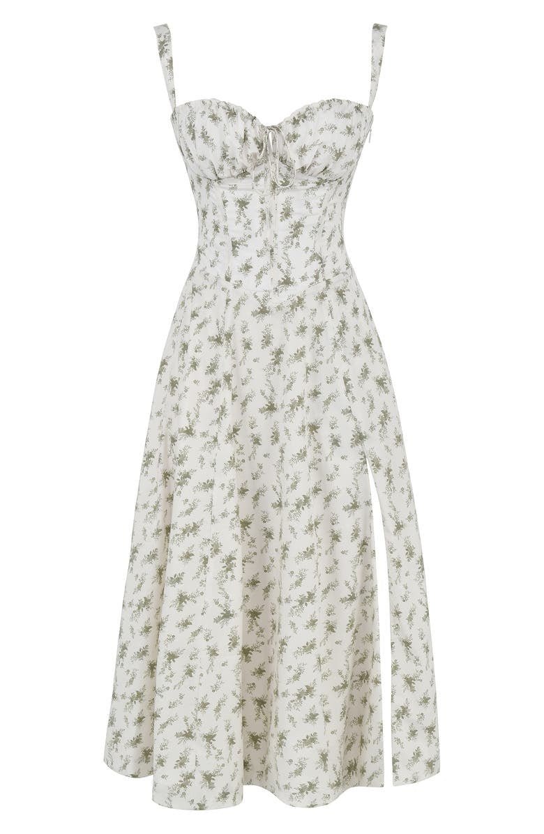 Elodie Women's Corset Midi Dress – Floral A-Line Dress with Side Slit
