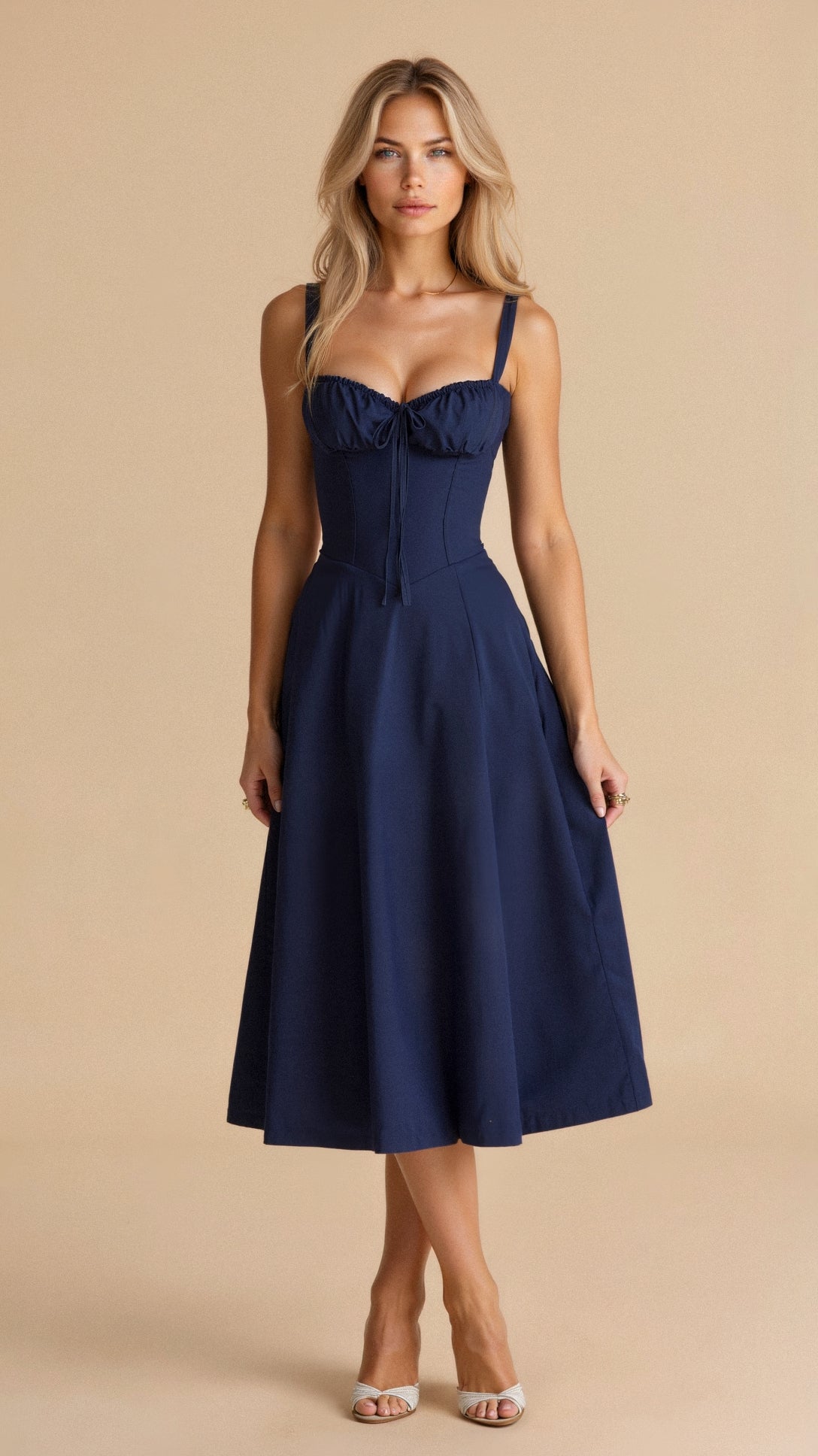 Elodie Women's Corset Midi Dress – Floral A-Line Dress with Side Slit