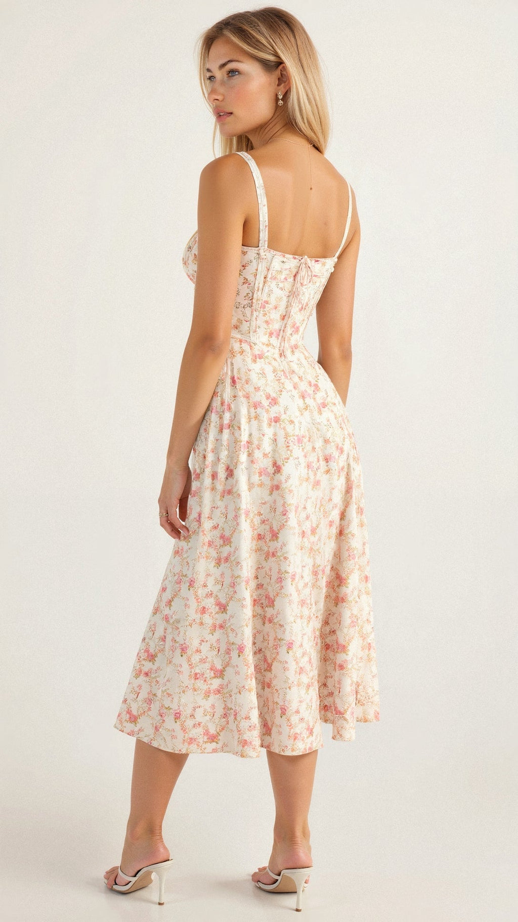 Elodie Women's Corset Midi Dress – Floral A-Line Dress with Side Slit