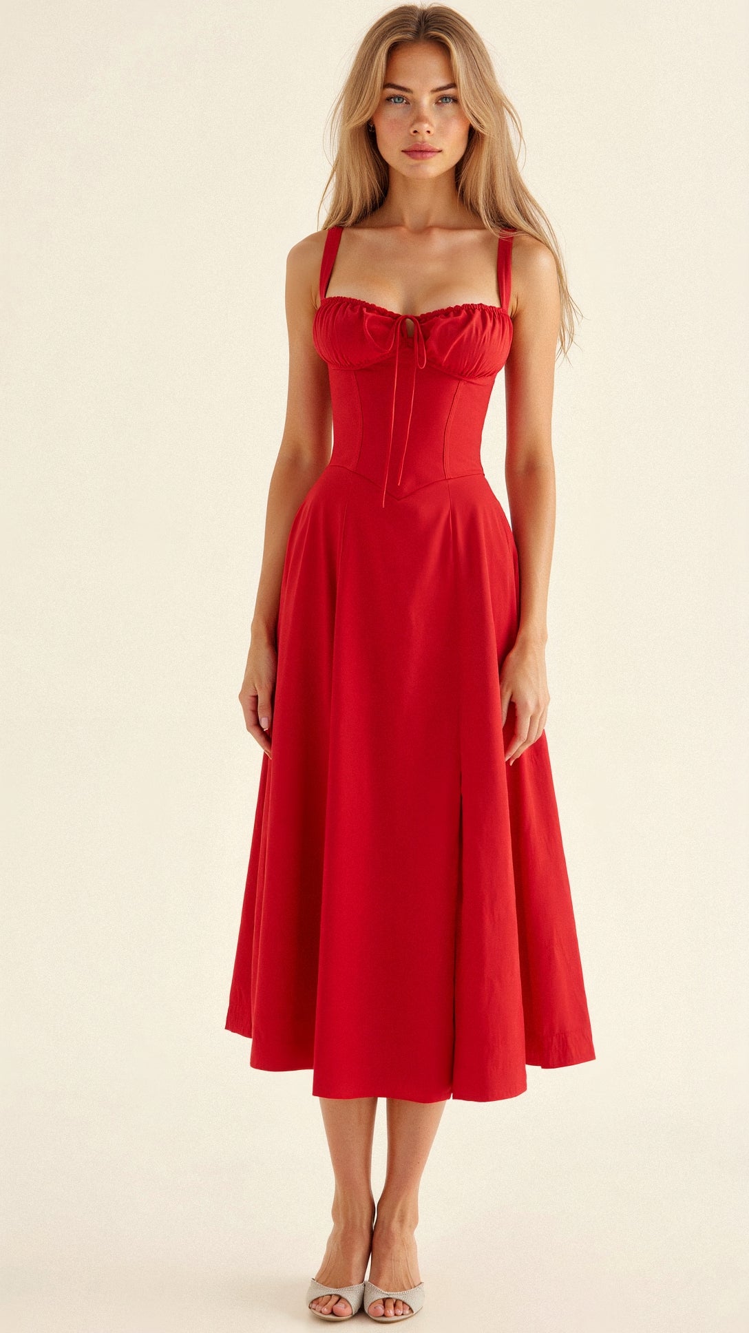 Elodie Women's Corset Midi Dress – Floral A-Line Dress with Side Slit
