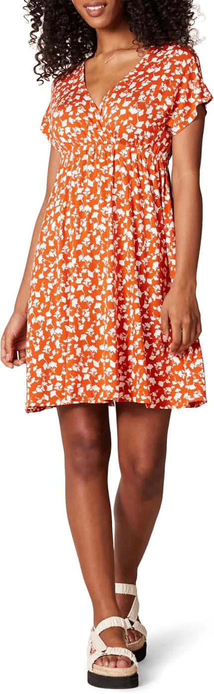 Delphia Women's Surplice Floral Mini Dress with Short Sleeves