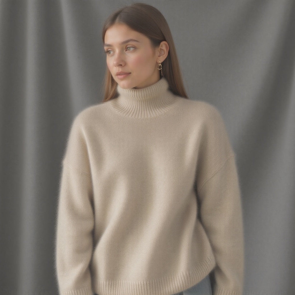 Hannah Women's Oversized Cashmere Turtleneck Sweater – Gentle, Insulating & Sophisticated