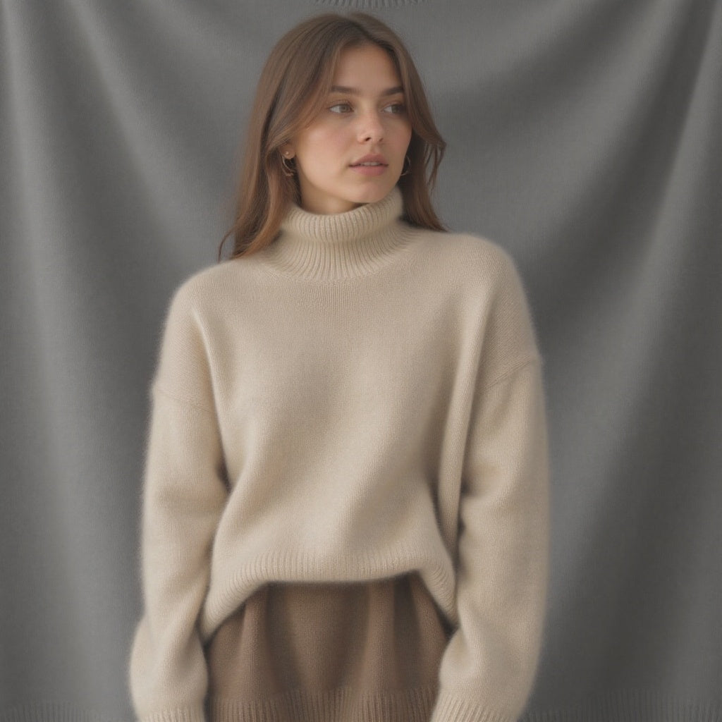 Évangéline Women's Oversized Cashmere Turtleneck Sweater – Luxuriously Soft Knit with Timeless Style