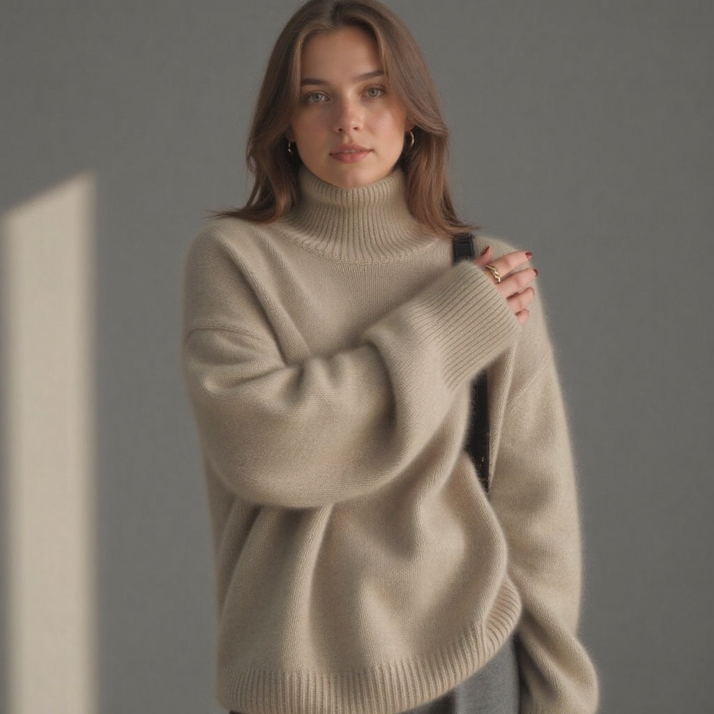 Hannah Women's Oversized Cashmere Turtleneck Sweater – Gentle, Insulating & Sophisticated