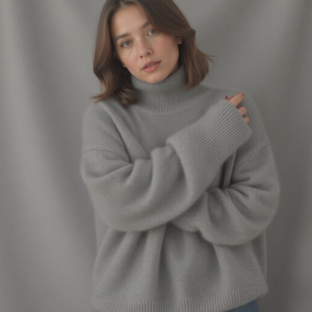 Évangéline Women's Oversized Cashmere Turtleneck Sweater – Luxuriously Soft Knit with Timeless Style
