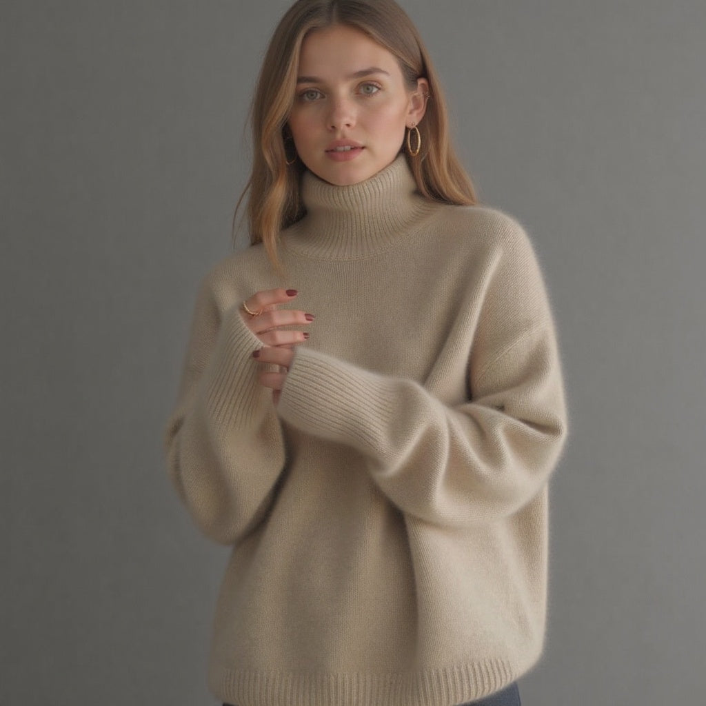 Hannah Women's Oversized Cashmere Turtleneck Sweater – Gentle, Insulating & Sophisticated