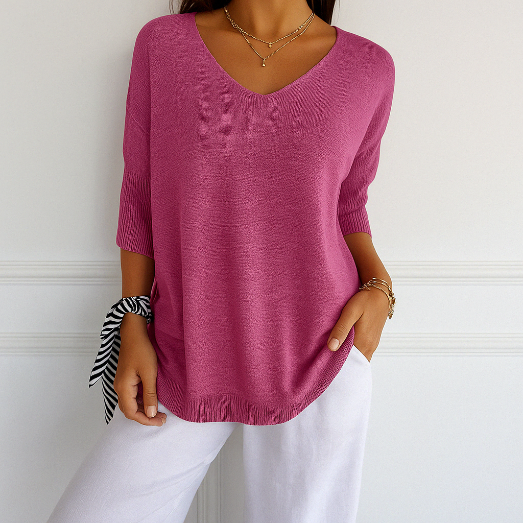 Roselyn Women's V-Neck Knit Sweater – Soft Fine Gauge Pullover with Timeless Elegant Style