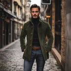 Simon Men's Corduroy Coat – Fitted Silhouette with Mandarin Collar & Sophisticated Side Slip Pockets