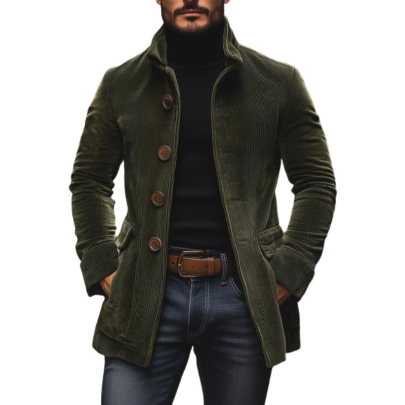 Simon Men's Corduroy Coat – Fitted Silhouette with Mandarin Collar & Sophisticated Side Slip Pockets