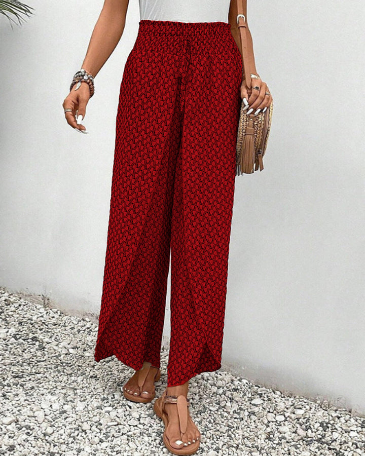 Brielle Women's High-Waisted Wide Leg Pants – Printed Flowy Trousers with Relaxed Fit & Lightweight Comfort