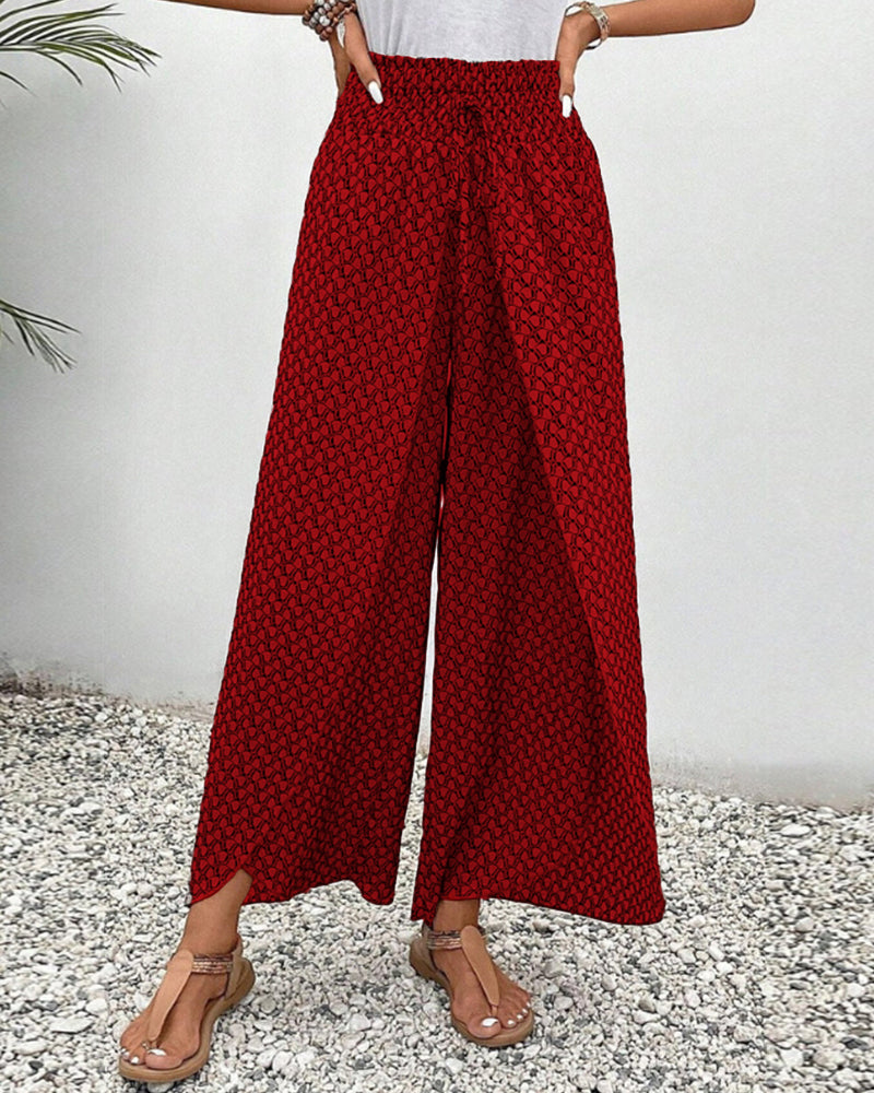 Brielle Women's High-Waisted Wide Leg Pants – Printed Flowy Trousers with Relaxed Fit & Lightweight Comfort