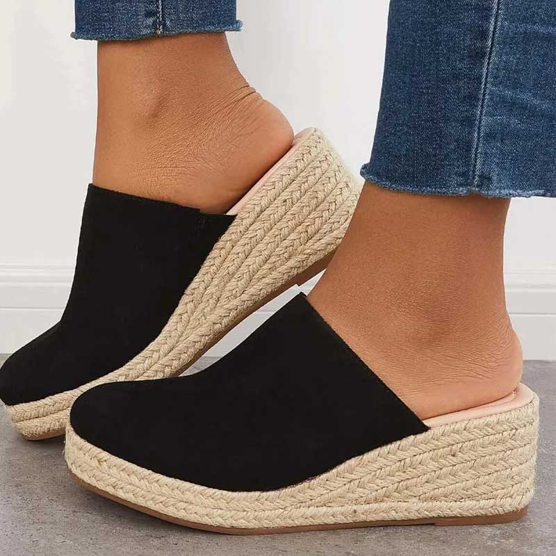 Delilah Women's Wedge Espadrille Mules – Slip-On Platform Sandals with Braided Jute Sole