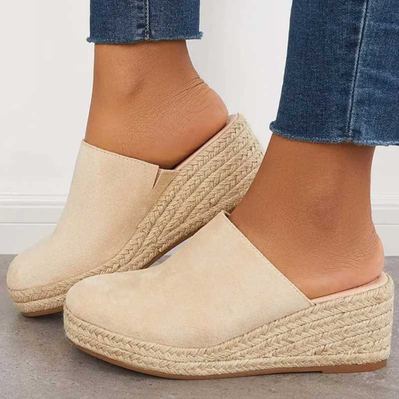 Delilah Women's Wedge Espadrille Mules – Slip-On Platform Sandals with Braided Jute Sole