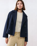 Sabrina Women's Cropped Wool Blend Jacket – Elegant Double-Breasted Winter Coat