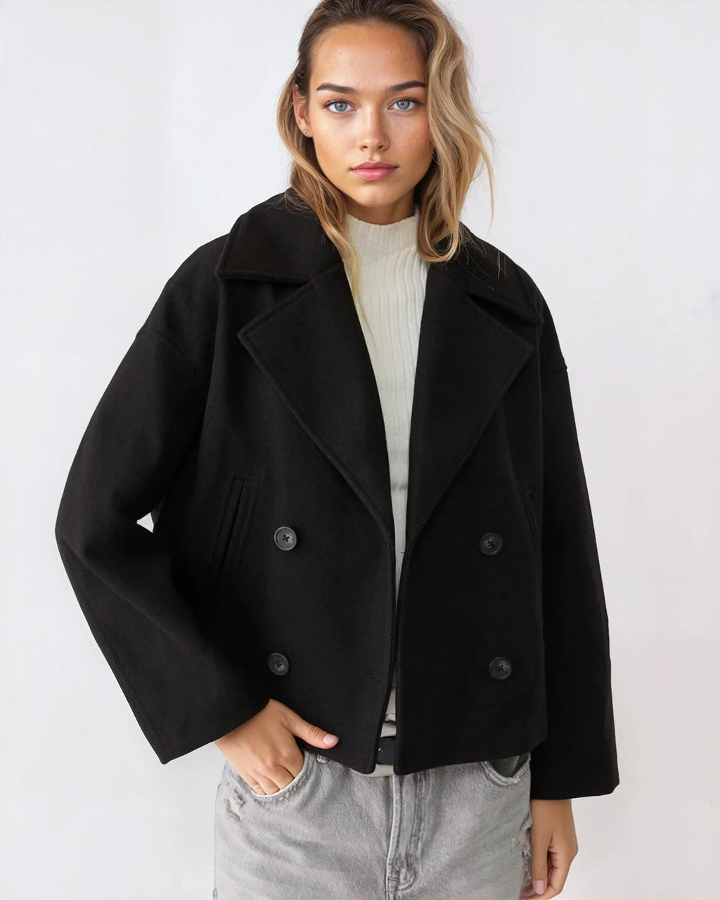 Isabella Women's Jacket – Short Wrap-Style Wool Coat, Refined & Cozy for Winter