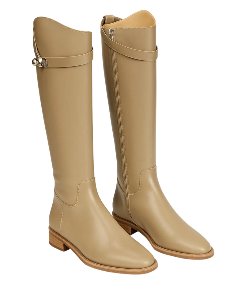 Delphine Women's Knee-High Boots – Minimalist Low Heel Zip Boots