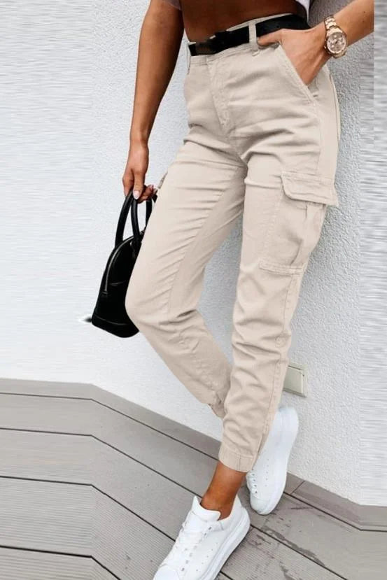 Avery Women's High-Waisted Cargo Pants – Tapered Utility Trousers with Functional Pockets