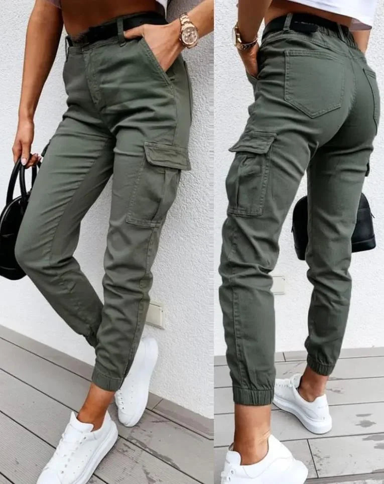 Avery Women's High-Waisted Cargo Pants – Tapered Utility Trousers with Functional Pockets