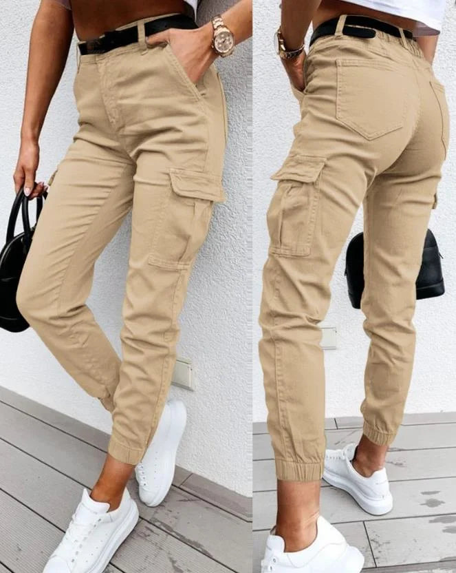 Avery Women's High-Waisted Cargo Pants – Tapered Utility Trousers with Functional Pockets