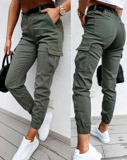 Avery Women's High-Waisted Cargo Pants – Tapered Utility Trousers with Functional Pockets