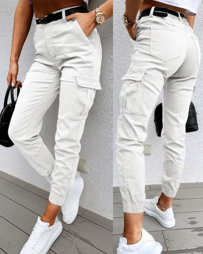 Jordyn Women’s Cargo Trousers – High Waist Utility Pants with Relaxed Tapered Fit