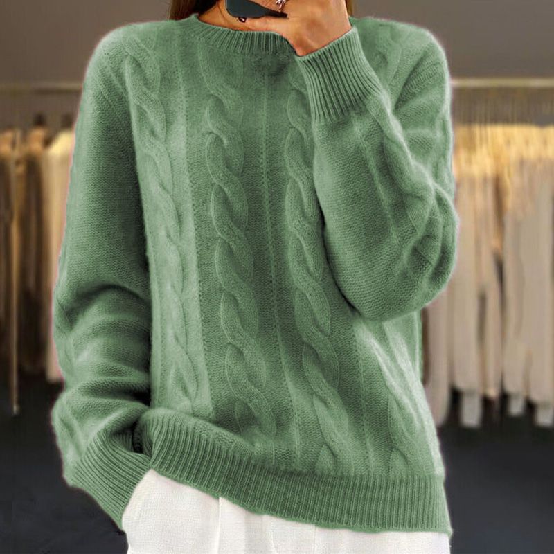 Chiara Women's Cable Knit Sweater – Cozy Crew Neck Pullover with Relaxed Fit