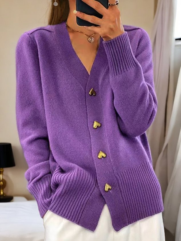 Celeste Women's Knit Cardigan – Cozy Button-Front Sweater with Heart Buttons