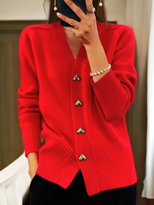Celeste Women's Knit Cardigan – Cozy Button-Front Sweater with Heart Buttons