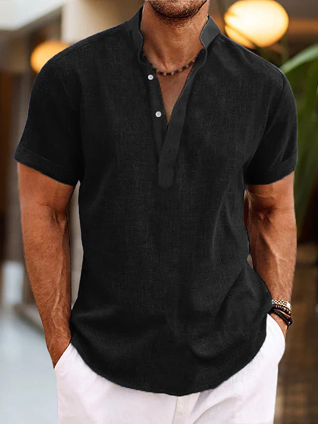Rowan Men's Linen Henley Shirt – Breathable Short Sleeve Summer Casual Top