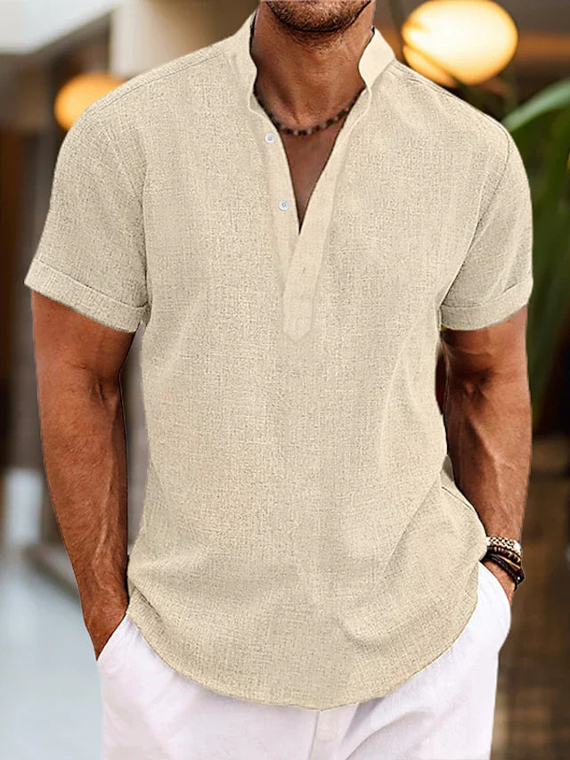 Rowan Men's Linen Henley Shirt – Breathable Short Sleeve Summer Casual Top