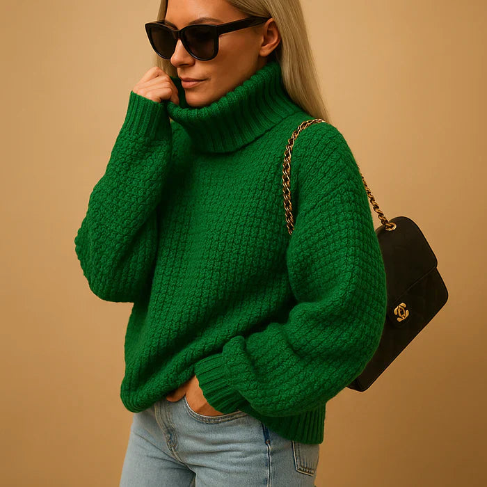 Evelyn Women's Chunky Turtleneck Sweater – Cozy Relaxed Knit Pullover with Timeless Neutral Style