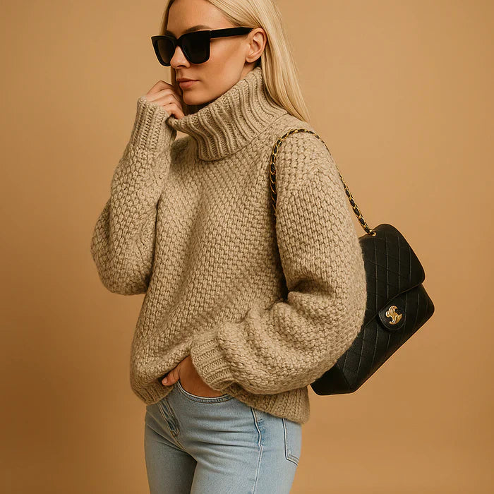 Evelyn Women's Chunky Turtleneck Sweater – Cozy Relaxed Knit Pullover with Timeless Neutral Style