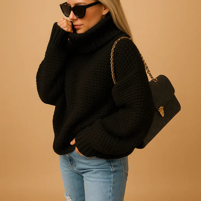 Evelyn Women's Chunky Turtleneck Sweater – Cozy Relaxed Knit Pullover with Timeless Neutral Style