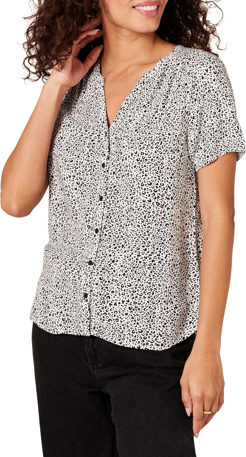 Aislynn Printed Short Sleeve Button Front V-Neck Viscose Blouse for Everyday Style