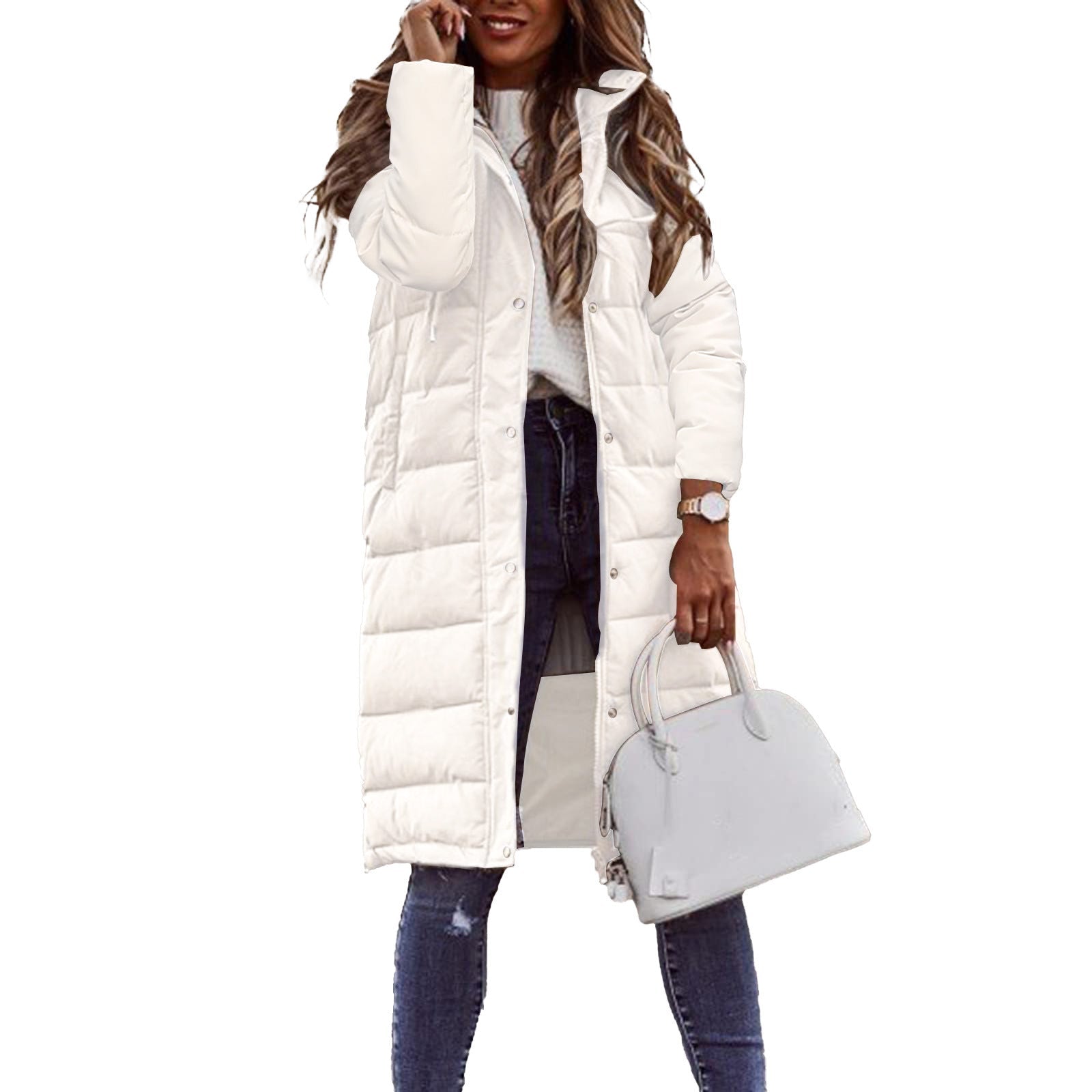 Maëlle Women's Long Puffer Coat – Warm Hooded Winter Jacket with Slim Silhouette